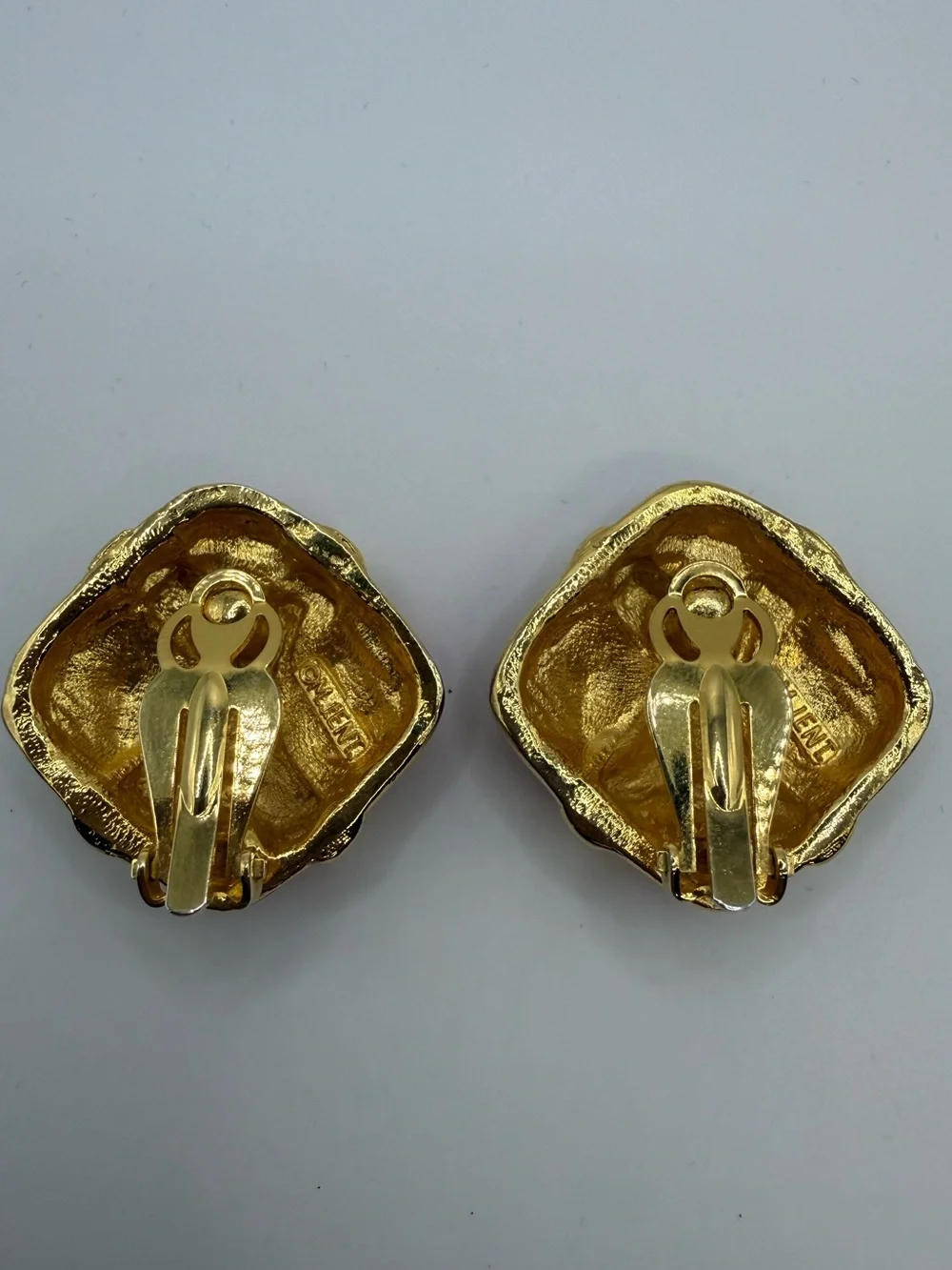 Vintage M. Jent Signed Red Enamel Gold Tone Clip-On Statement Earrings